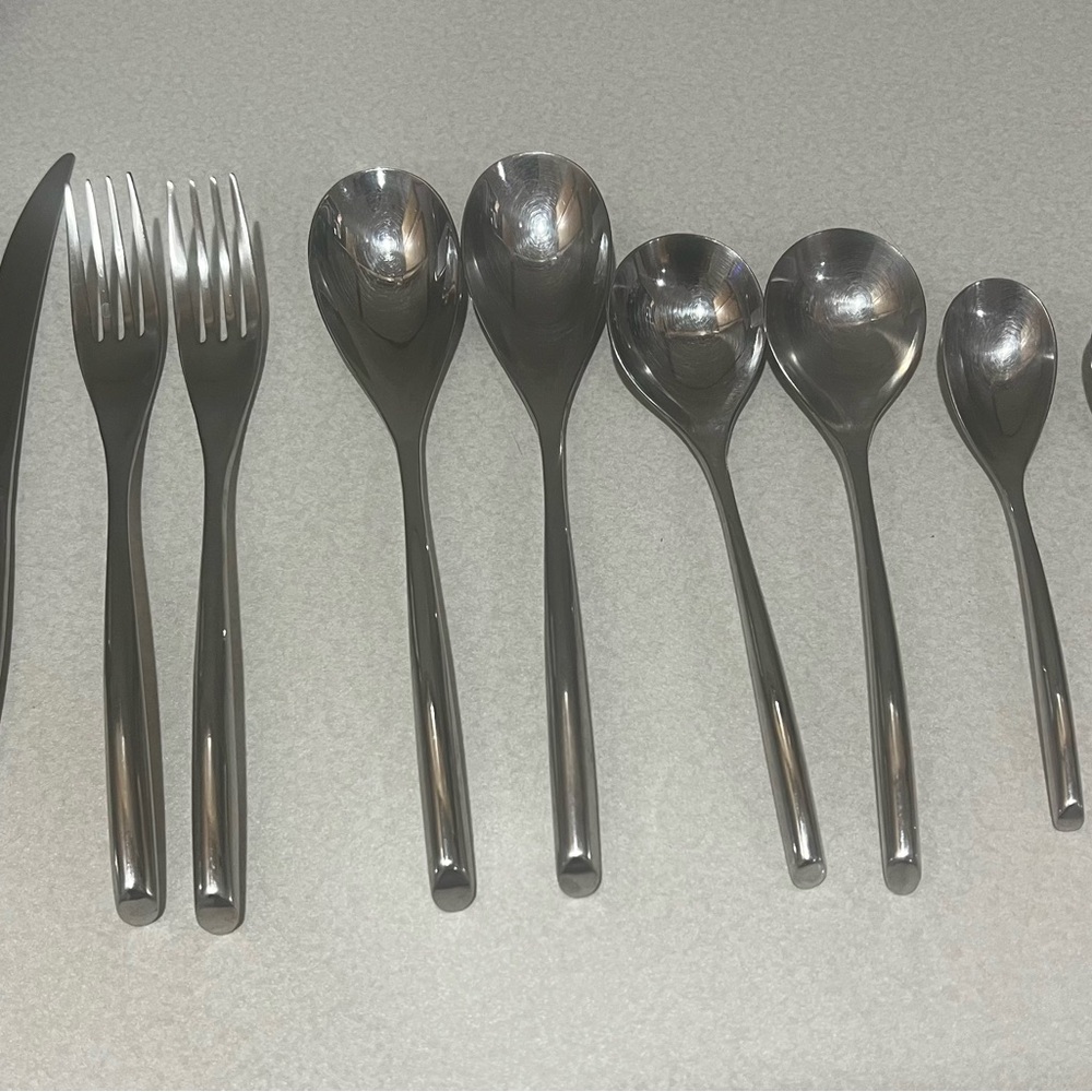 Sambonet Polished Silver Stainless Steel Flatware Set - “Bamboo”